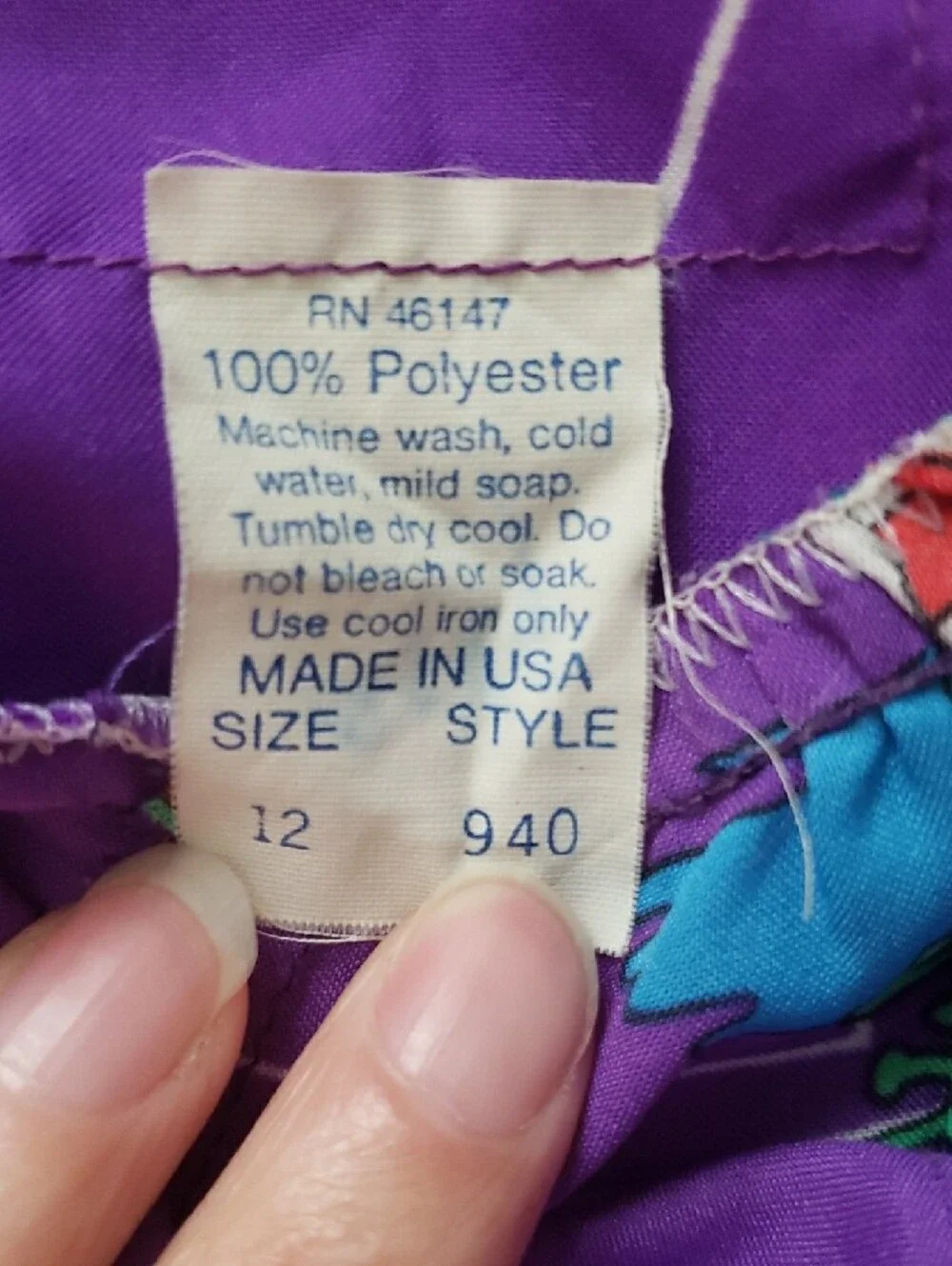 Vintage 70s Poly Purple Hawaiian Print Maxi Dress With Adorable Print!